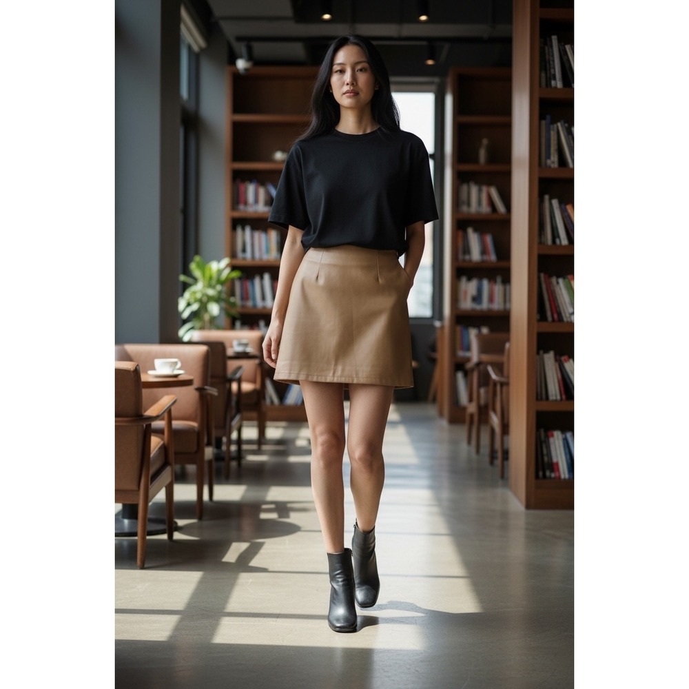 LBLC The Label Abby Mini Skirt Cognac Faux‎ Leather Brown Womens L